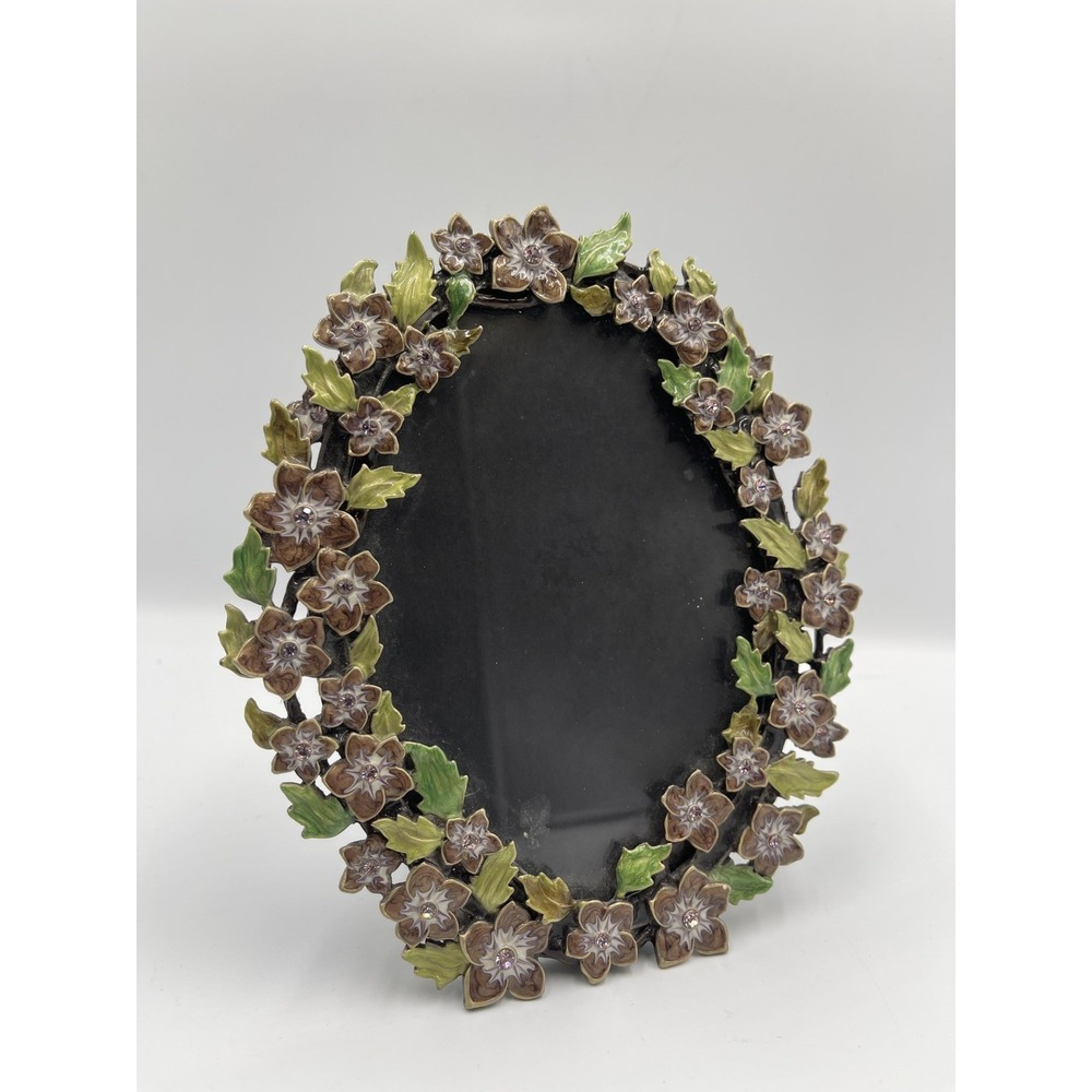 Two's Company Oval Floral Garland Enamel Austrian Crystal Picture Frame 4x5